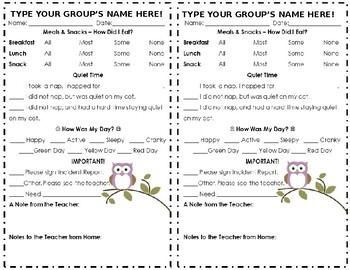 Preview of Preschool Daily Sheet - Owl