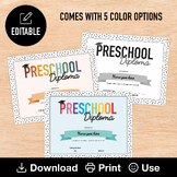 Preschool Diploma, Editable & Printable Graduation Certifi