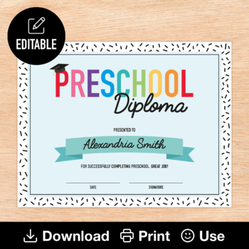 Preschool Graduation Certificate Worksheets Teaching Resources Tpt