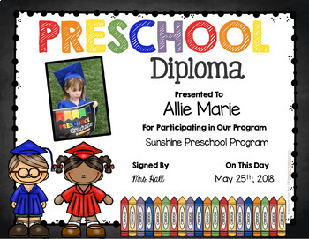 Preschool Diplomas Certificates EDITABLE Chalkboard Graduation