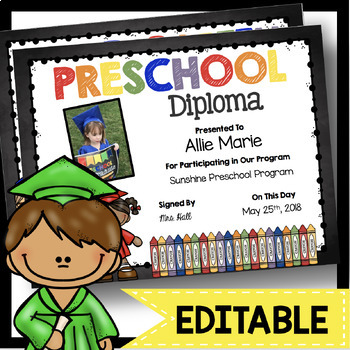 Preschool Diplomas - Certificates EDITABLE - Chalkboard - Graduation