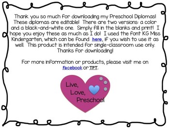 preschool diplomas editable by live love preschool tpt