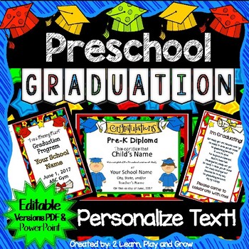 Preview of Preschool Diplomas, Invitations, Program - "How To" Kit EDITABLE PDF & PP
