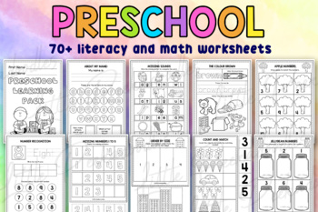 Preschool Distance Learning Pack: Math and Literacy Printable Worksheets