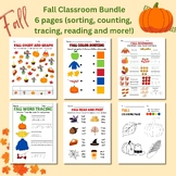 Preschool, Early Elementary Fall Worksheet Bundle, Skill B
