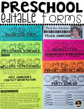 Preview of Back to School Editable Forms Preschool and Kindergarten | Meet the Teacher