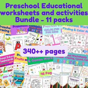Preview of Preschool Educational worksheets and activities Bundle - 11 packs