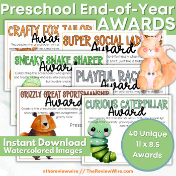 Preview of Preschool End of Year Awards, Watercolor Forest Friends