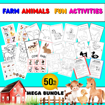 Preview of Preschool Farm animals activities BUNDLE: Worbooks, Worksheets, Flashcards...