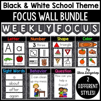 Preview of Preschool Focus Wall Complete Bundle in Black and White School Style
