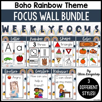 Preview of Preschool Focus Wall Complete Bundle in Boho Rainbow Style