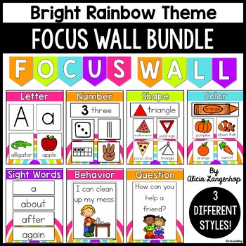 Preview of Preschool Focus Wall Complete Bundle in Bright Rainbow Style