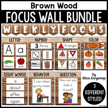 Preview of Preschool Focus Wall Complete Bundle in Brown Wood Style