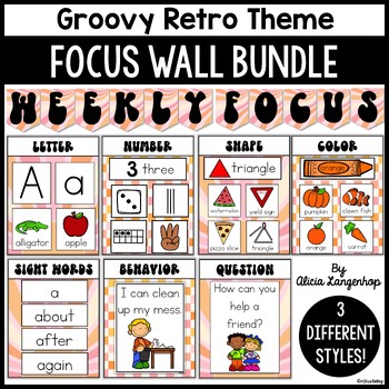 Preview of Preschool Focus Wall Complete Bundle in Groovy Retro Style