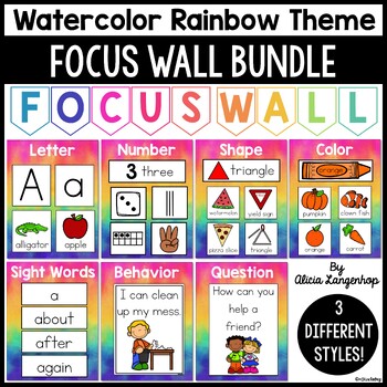 Preview of Preschool Focus Wall Complete Bundle in Rainbow Watercolor Style