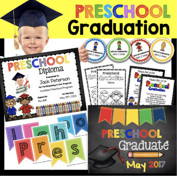 Preview of Preschool Graduation Bundle EDITABLE Diplomas - Invitations Banner Decorations