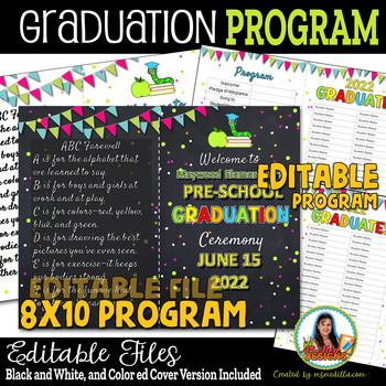 Preview of Preschool Graduation Ceremony Program Template - Editable Kinder Program