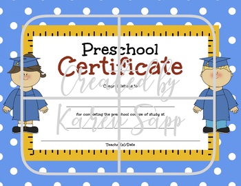 Preview of Preschool Graduation Certificate :: Blue Polka Dots