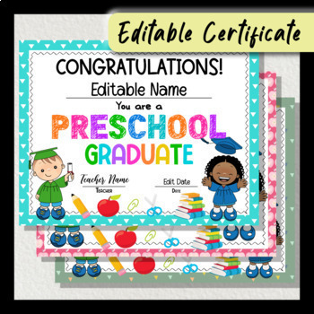 Preschool Graduation Certificate, EDITABLE Congratulations Certificate