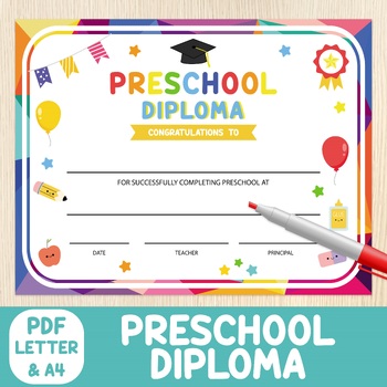 Preview of Preschool Graduation Certificate, Preschool Graduate Diploma, Last Day Of School
