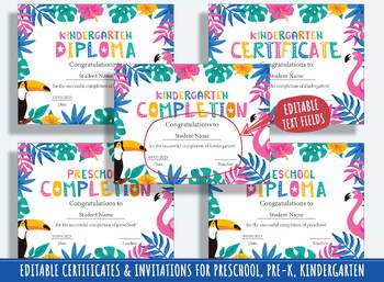 Preview of Preschool Graduation Diploma, Editable Diplomas, Certificates, and Invitations