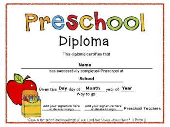 preschool diploma template teaching resources teachers pay teachers