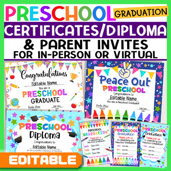 Preview of Preschool Graduation Invitation & Preschool Graduation Certificate -  EDITABLE