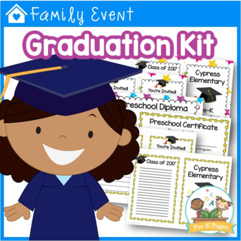 Preview of Preschool Graduation Kit - Diplomas Certificates Invitations Program  - EDITABLE