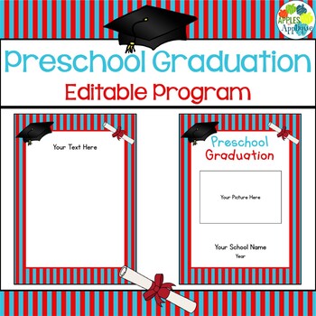 preschool graduation program editable by apples to applique tpt