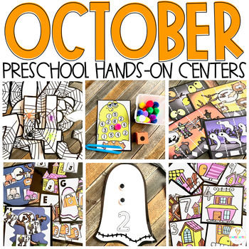 Preview of Preschool Halloween Math and Literacy Centers Activities | October Morning Bins