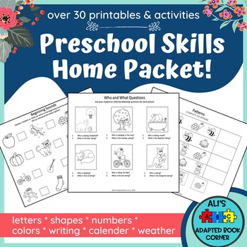 Preschool Home Learning Packet! Special Education, Autism. | TpT