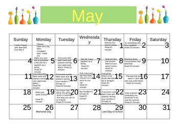 monthly homework calendar for preschool