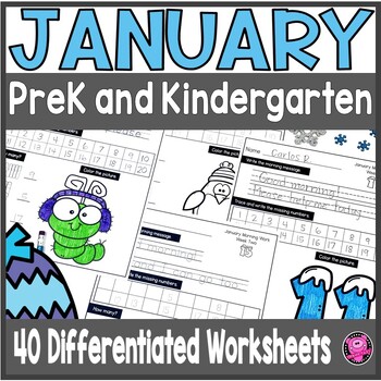 Preview of JANUARY Kindergarten Morning Tubs Math & ELA Spiral Review Worksheets