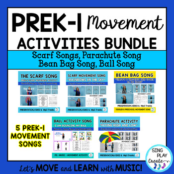 Preview of Preschool, K-1 Movement Songs Activity Bundle: Parachute, Bean Bag, Scarf, Ball