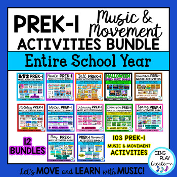 Preview of Preschool, K-1 Music Lesson and Movement Activity Bundle: Entire Year