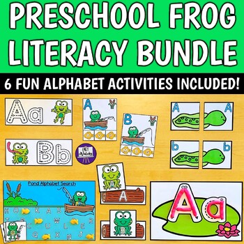 Preview of Preschool Kinder Frog Pond Literacy Bundle - 6 Spring Alphabet Center Activities