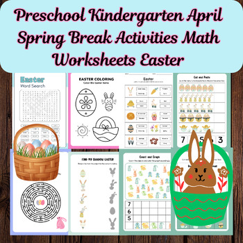 Preview of Preschool Kindergarten April Spring Break Activities Math Worksheets Easter