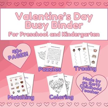 Preview of Preschool & Kindergarten Busy Binder Valentine's Day Worksheets