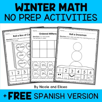 Preview of Winter Kindergarten Math Activities + FREE Spanish