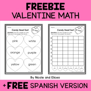 Preview of FREE Valentine Conversation Heart Sort and Graph Math Activity + Spanish