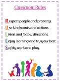 Preschool Kindergarten Daycare Class Rules (RULES as an acronym)