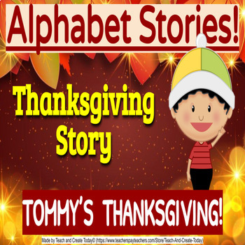 Preview of Preschool Kindergarten ELA Reading Activity Alphabet Stories Thanksgiving