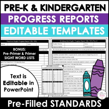 Preview of Preschool & Kindergarten ESL /EFL Progress Reports for Young Learners - EDITABLE