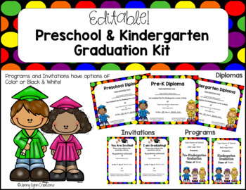 Preview of Preschool & Kindergarten Graduation Kit- Diplomas, Invitations, & Programs