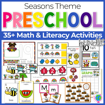 Preview of Preschool & Kindergarten Seasons Math & Literacy Pack