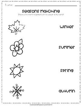 free seasons worksheet pack for prek kindergarten 8 pages tpt