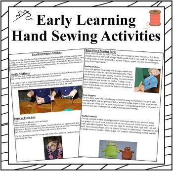 Preview of Early Learning Hand Sewing Activities- Pre K- Grade 1 Sewing Projects