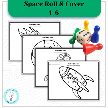 Preview of Preschool Kindergarten Space Roll and Cover Math Activity Sheets