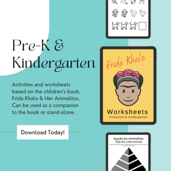 Preview of Preschool & Kindergarten Worksheets Inspired by Frida Khalo & Her Animalitos