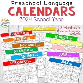 Preview of Year Round Preschool Language Activities Homework Calendar